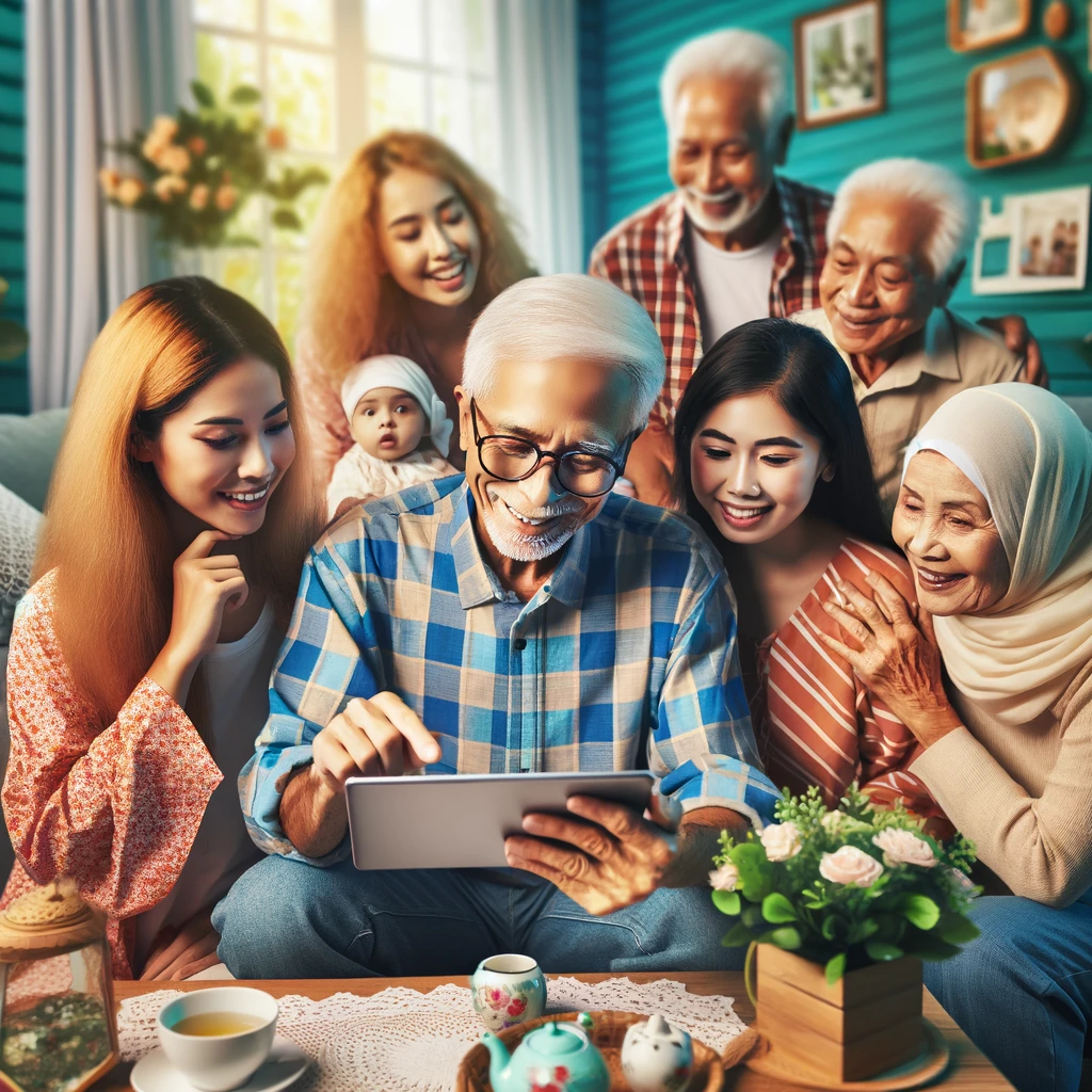 senior engaging with a tablet participating in a video call